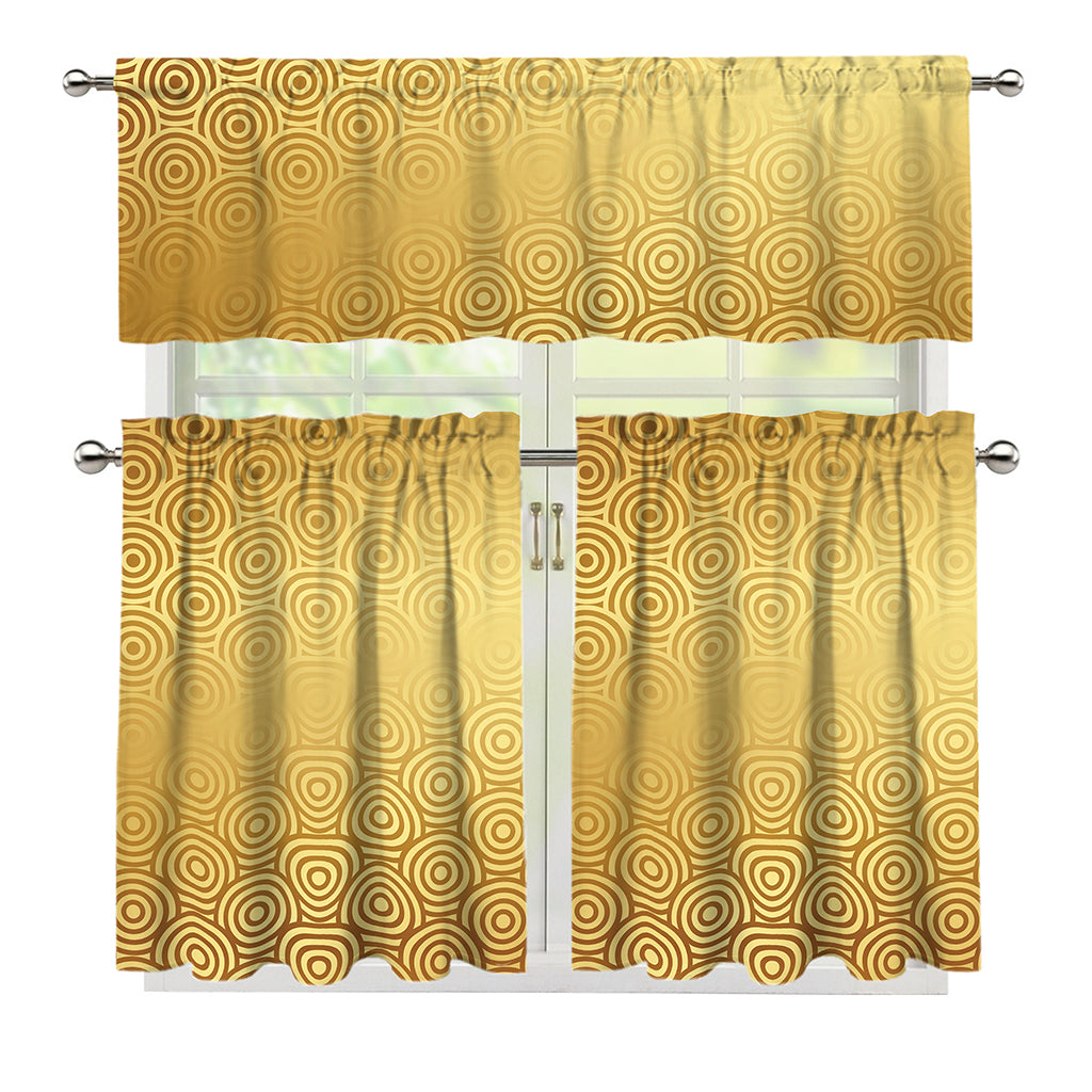 Gold Chinese Pattern Print 3 Piece Kitchen Curtains