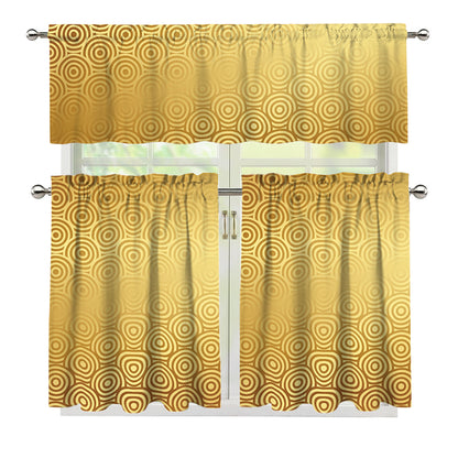 Gold Chinese Pattern Print 3 Piece Kitchen Curtains