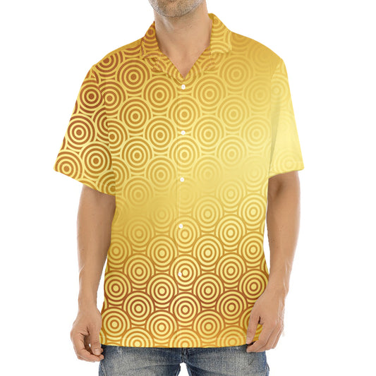 Gold Chinese Pattern Print Aloha Shirt