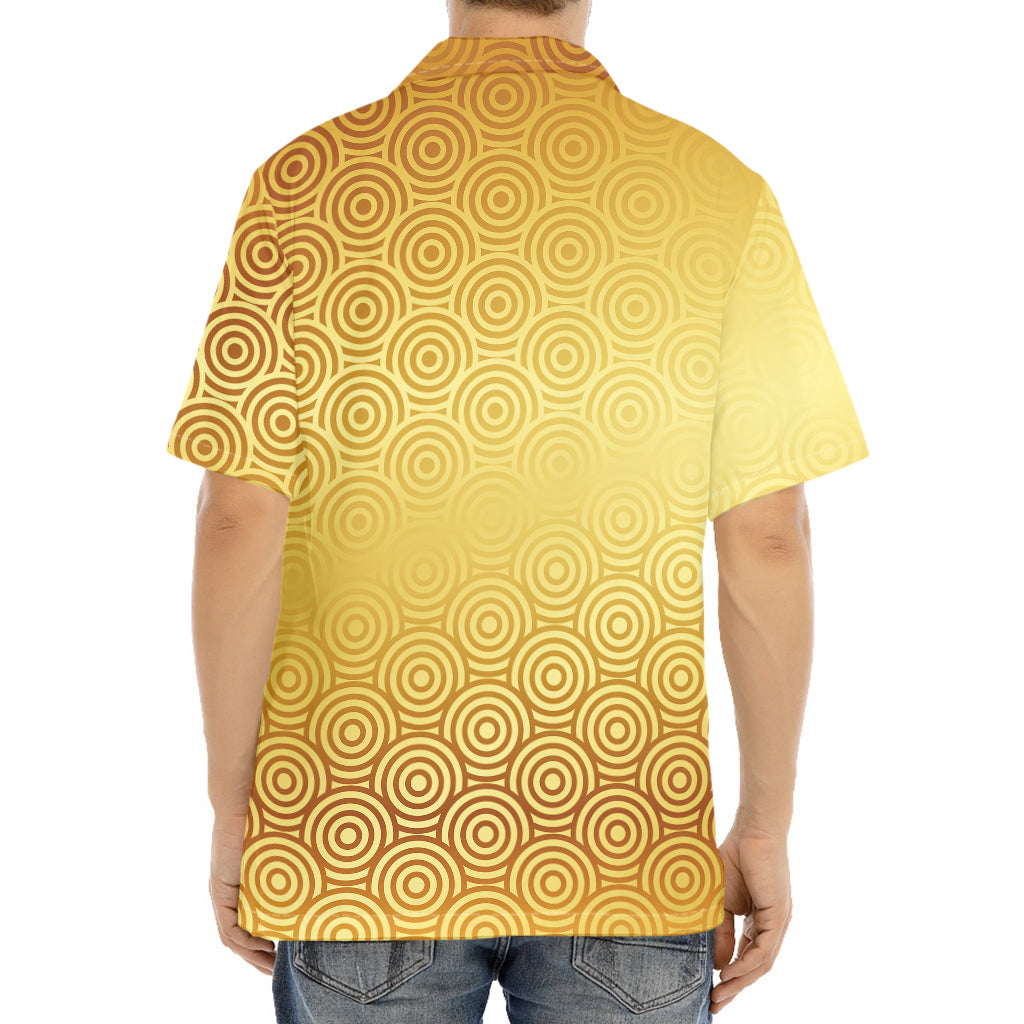 Gold Chinese Pattern Print Aloha Shirt