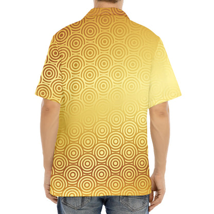 Gold Chinese Pattern Print Aloha Shirt