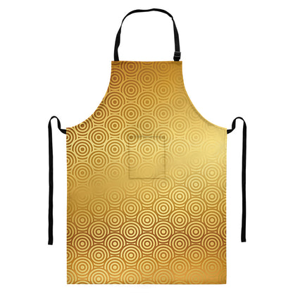 Gold Chinese Pattern Print Bib Apron With Pocket