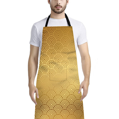 Gold Chinese Pattern Print Bib Apron With Pocket