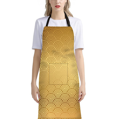 Gold Chinese Pattern Print Bib Apron With Pocket