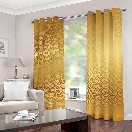 Gold Chinese Pattern Print Blackout Grommet Curtains