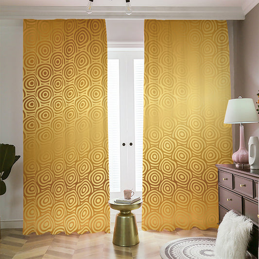 Gold Chinese Pattern Print Blackout Pencil Pleat Curtains