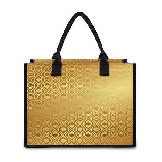 Gold Chinese Pattern Print Canvas Tote Bag