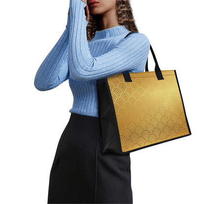 Gold Chinese Pattern Print Canvas Tote Bag