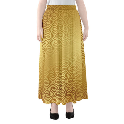 Gold Chinese Pattern Print Chiffon Maxi Skirt
