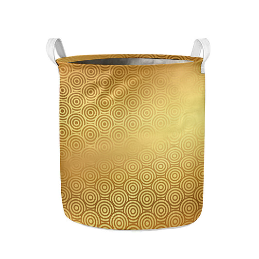 Gold Chinese Pattern Print Collapsible Laundry Basket
