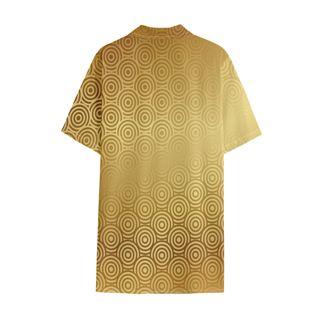 Gold Chinese Pattern Print Cotton Hawaiian Shirt