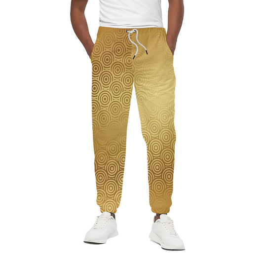Gold Chinese Pattern Print Cotton Pants