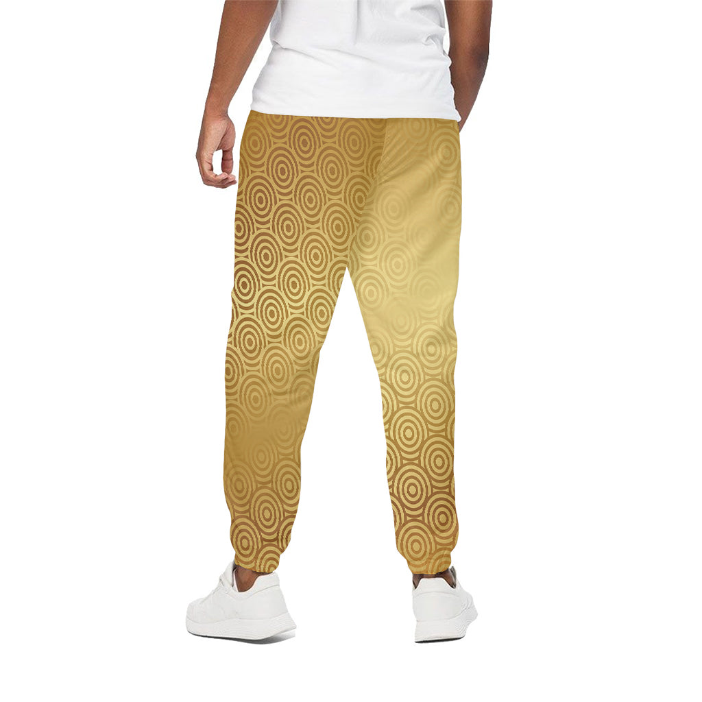 Gold Chinese Pattern Print Cotton Pants