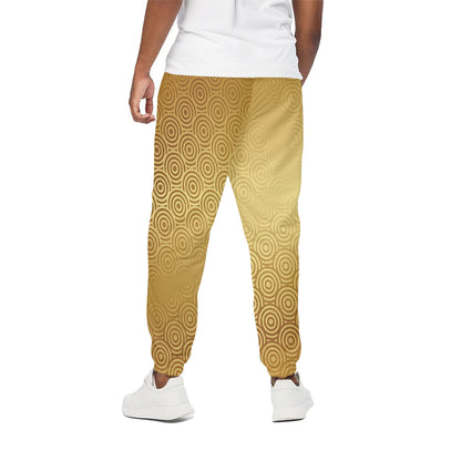 Gold Chinese Pattern Print Cotton Pants