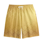 Gold Chinese Pattern Print Cotton Shorts