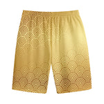 Gold Chinese Pattern Print Cotton Shorts