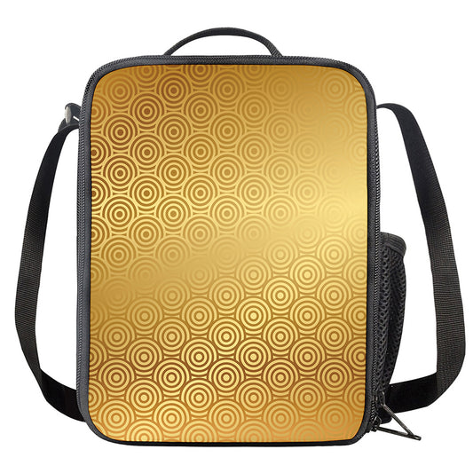 Gold Chinese Pattern Print Crossbody Lunch Bag