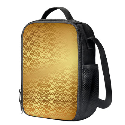 Gold Chinese Pattern Print Crossbody Lunch Bag