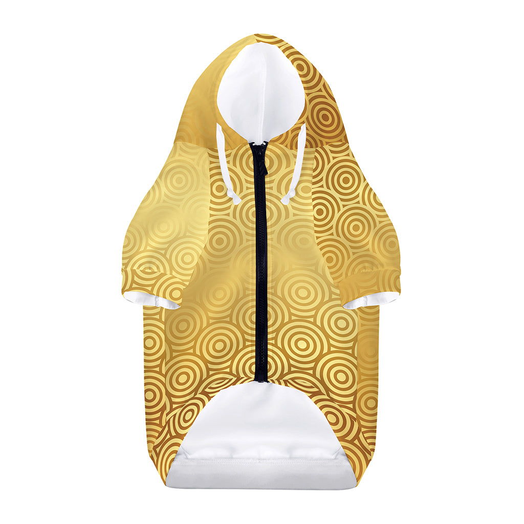 Gold Chinese Pattern Print Dog Zip Up Hoodie