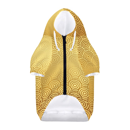 Gold Chinese Pattern Print Dog Zip Up Hoodie