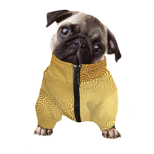 Gold Chinese Pattern Print Dog Zip Up Jacket