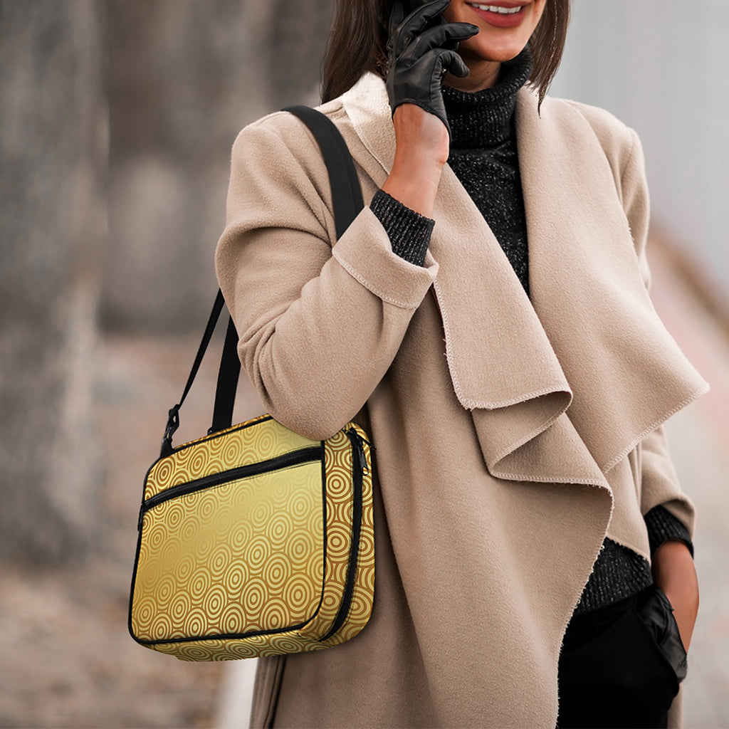 Gold Chinese Pattern Print Double Strap Bible Bag