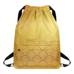 Gold Chinese Pattern Print Drawstring Backpack