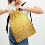 Gold Chinese Pattern Print Drawstring Backpack