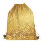 Gold Chinese Pattern Print Drawstring Bag