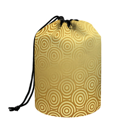 Gold Chinese Pattern Print Drawstring Makeup Bag