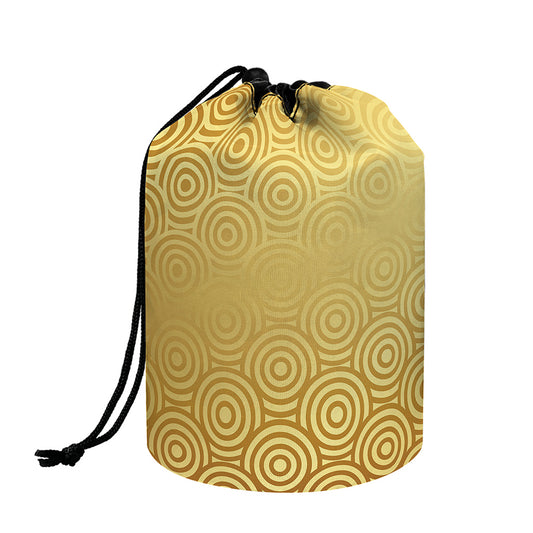 Gold Chinese Pattern Print Drawstring Makeup Bag