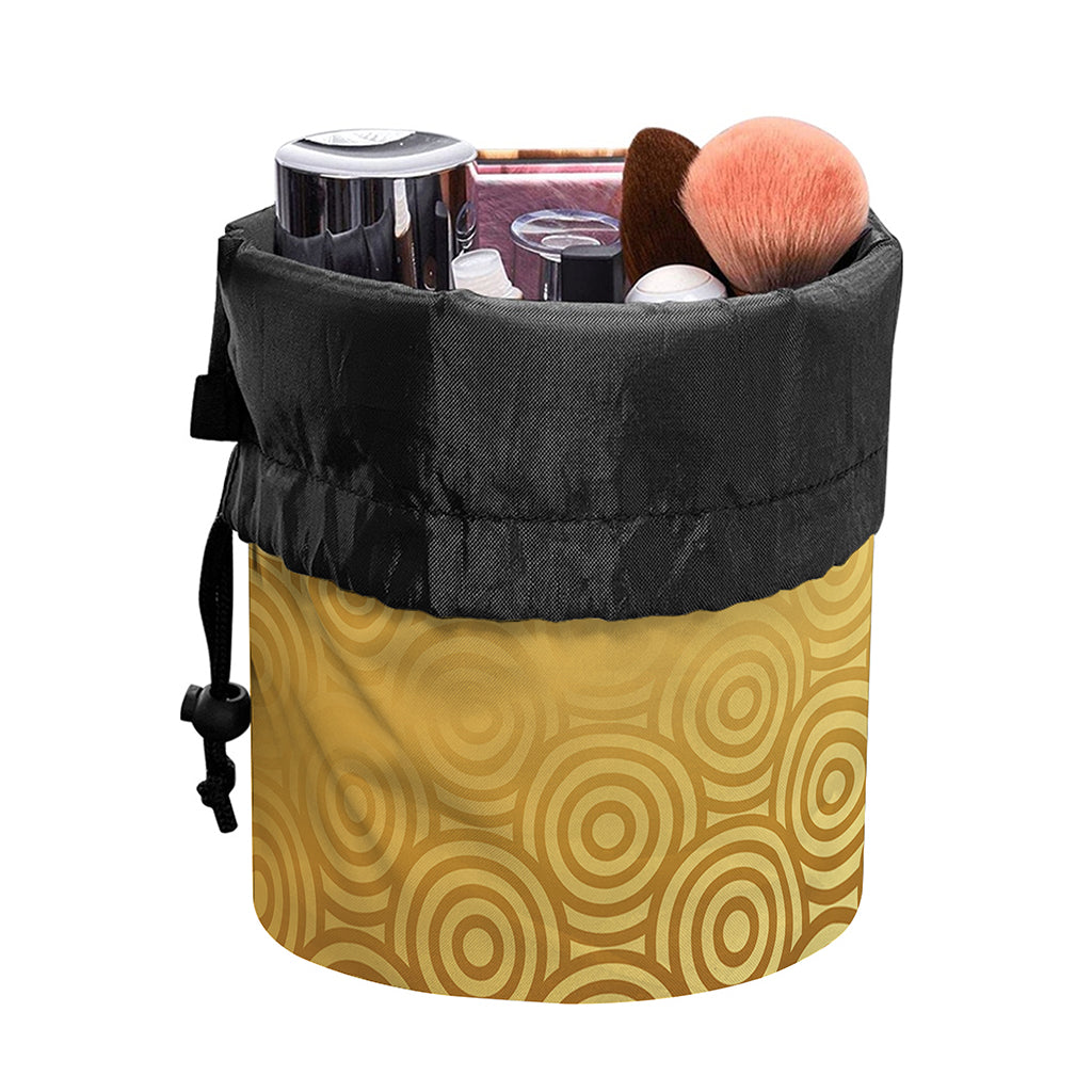 Gold Chinese Pattern Print Drawstring Makeup Bag