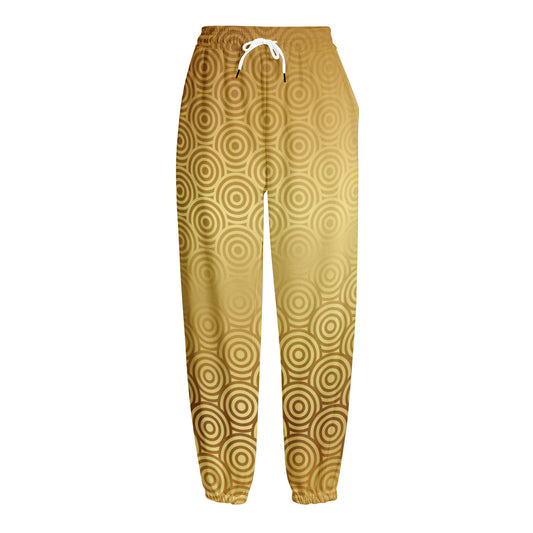 Gold Chinese Pattern Print Fleece Lined Knit Pants