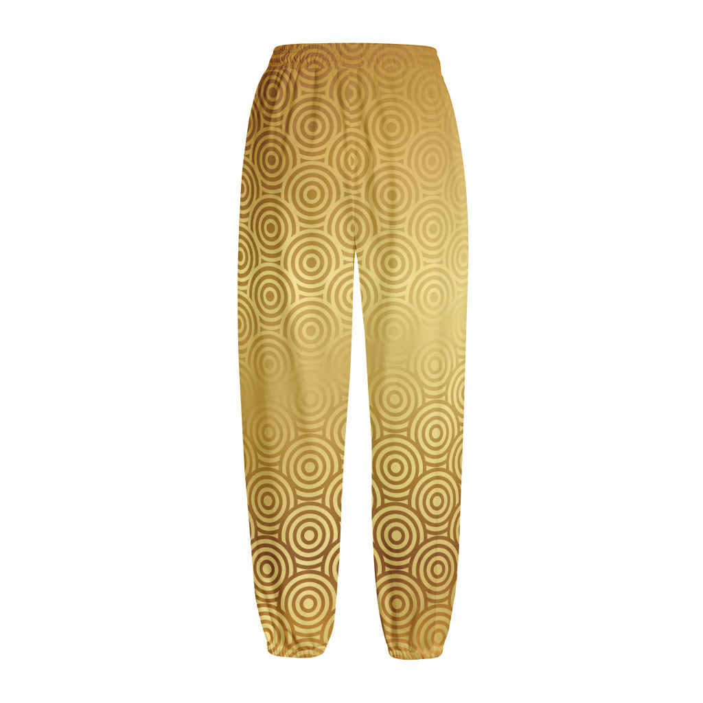 Gold Chinese Pattern Print Fleece Lined Knit Pants