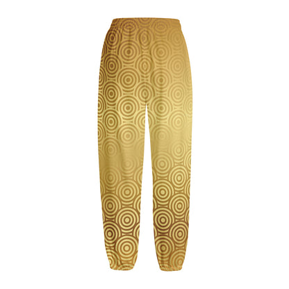 Gold Chinese Pattern Print Fleece Lined Knit Pants