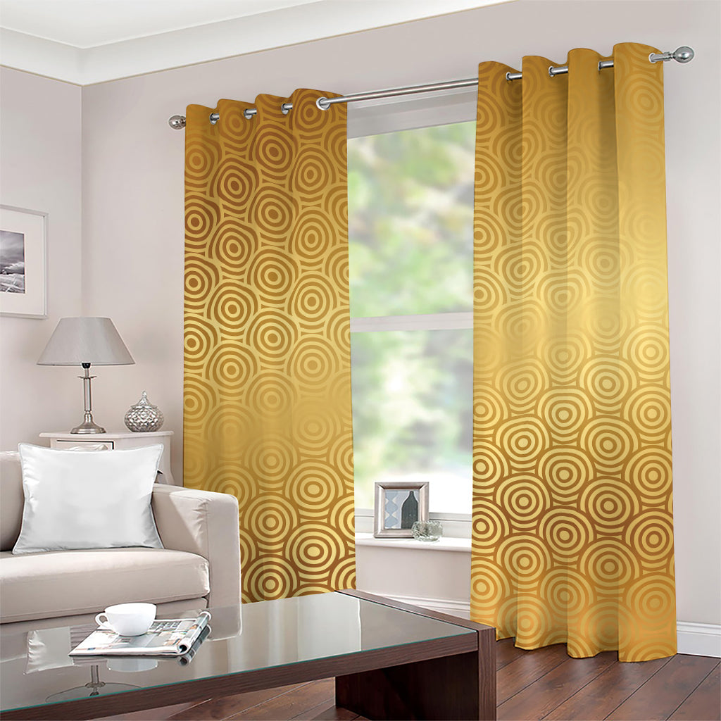 Gold Chinese Pattern Print Grommet Curtains