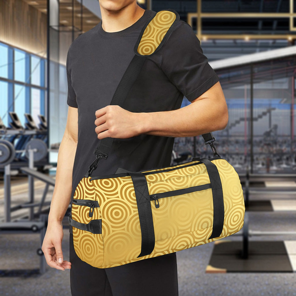 Gold Chinese Pattern Print Gym Bag