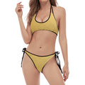 Gold Chinese Pattern Print Halter Scoop Tie Side Bikini
