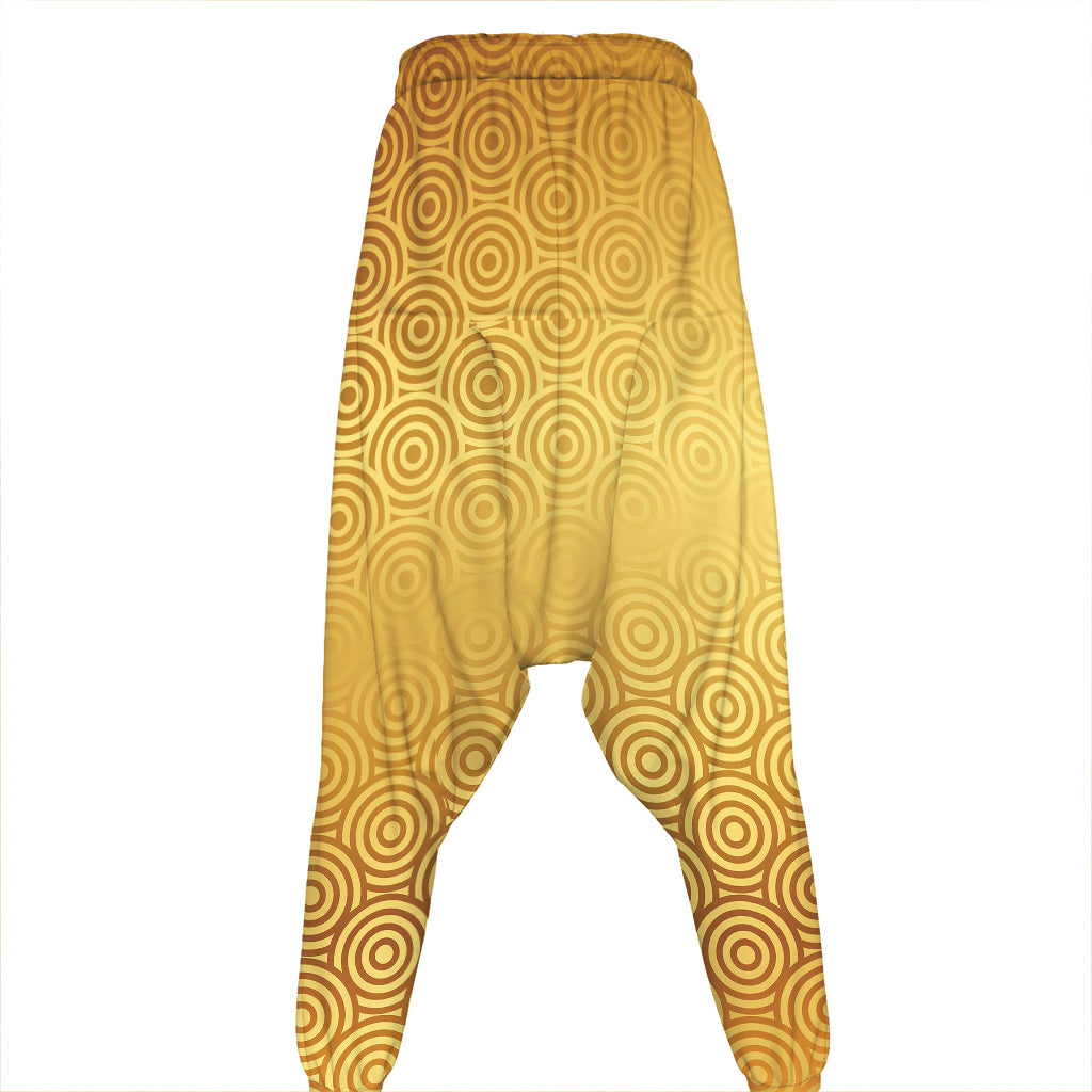 Gold Chinese Pattern Print Hammer Pants