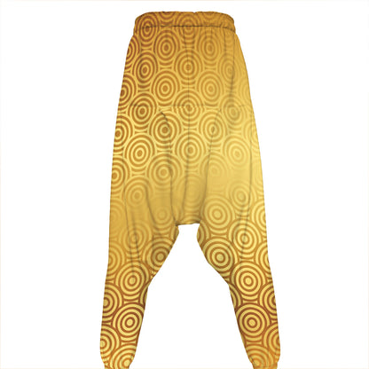 Gold Chinese Pattern Print Hammer Pants