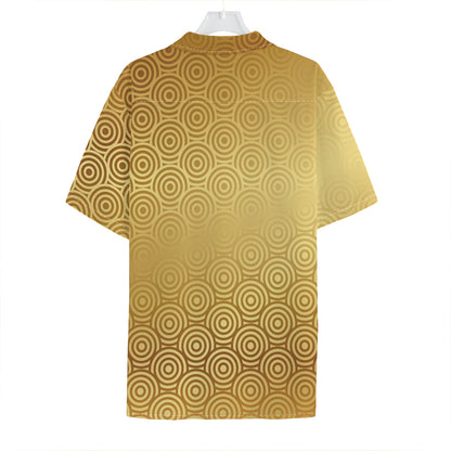 Gold Chinese Pattern Print Hawaiian Shirt