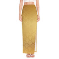 Gold Chinese Pattern Print High Slit Maxi Skirt