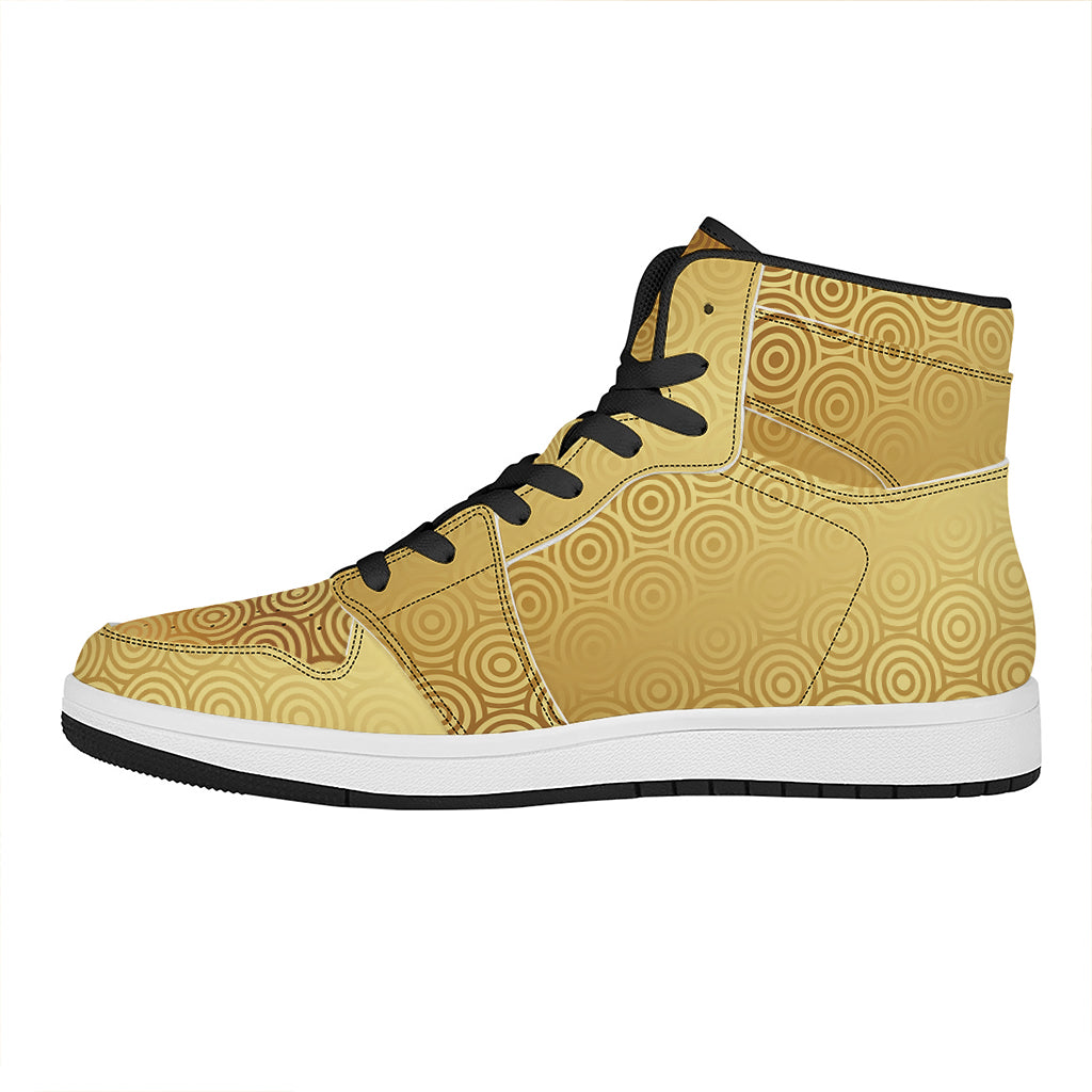 Gold Chinese Pattern Print High Top Leather Sneakers