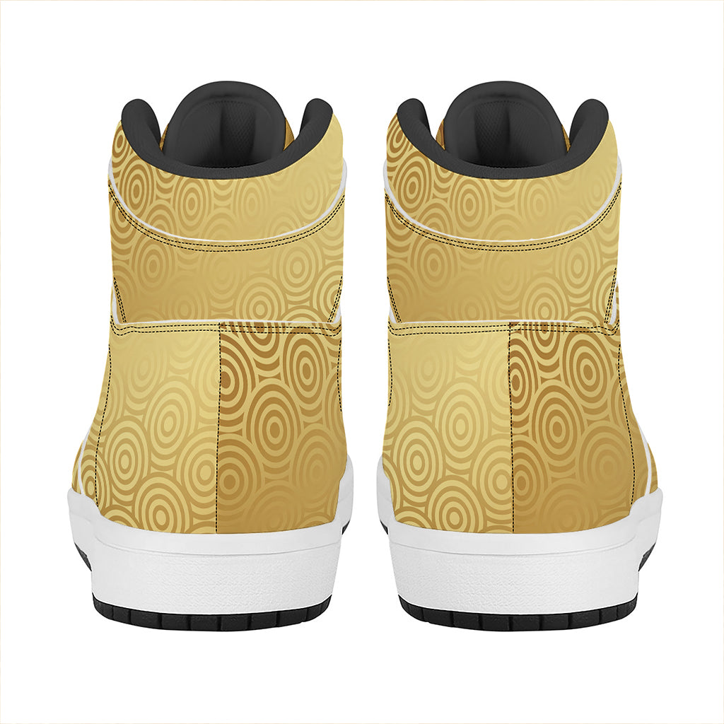 Gold Chinese Pattern Print High Top Leather Sneakers