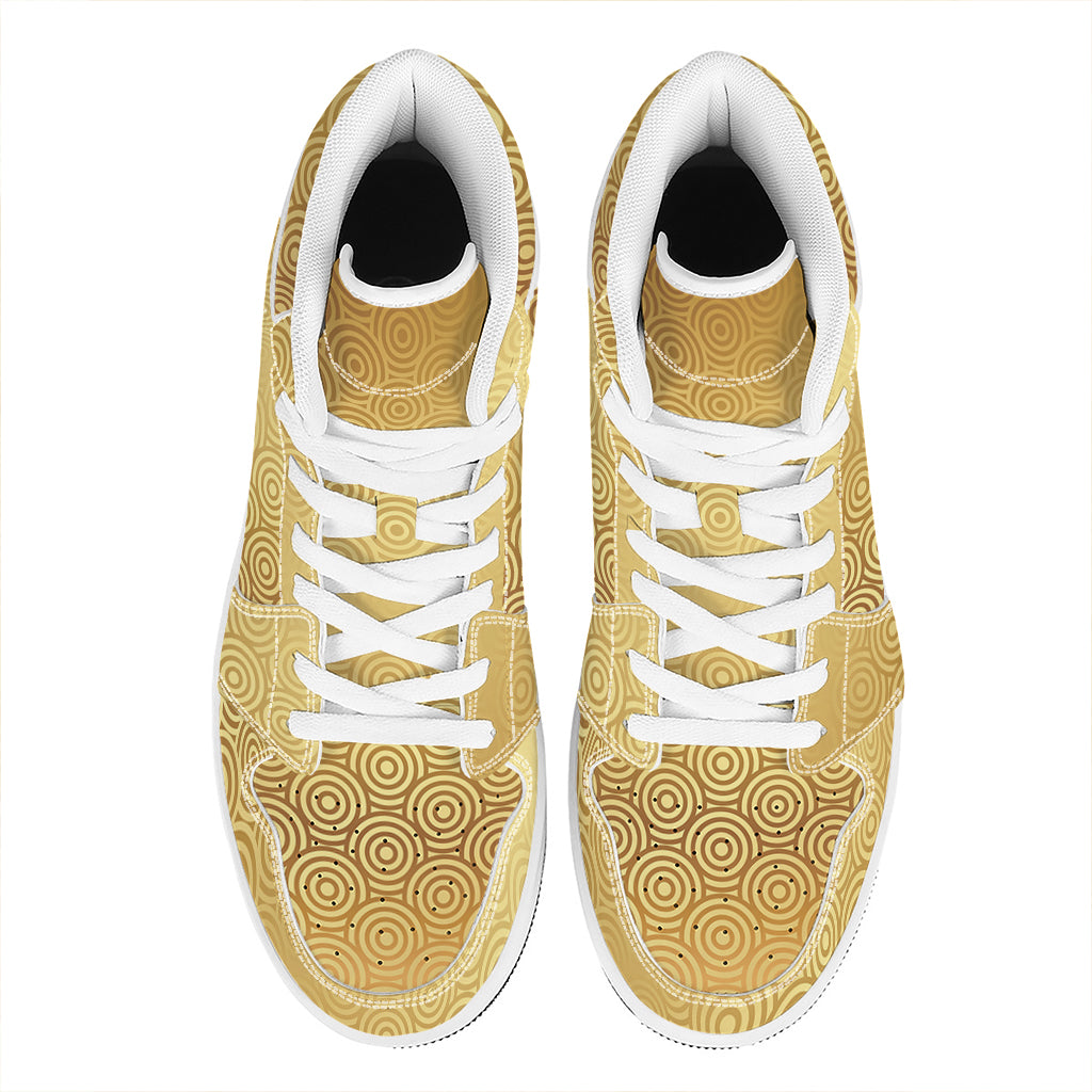 Gold Chinese Pattern Print High Top Leather Sneakers