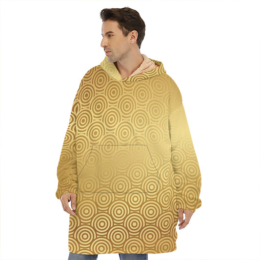 Gold Chinese Pattern Print Hoodie Blanket