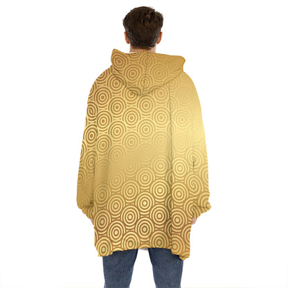 Gold Chinese Pattern Print Hoodie Blanket