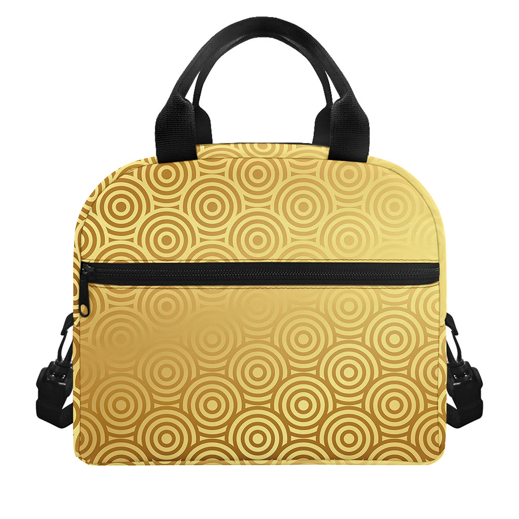 Gold Chinese Pattern Print Insulated Lunch Bag
