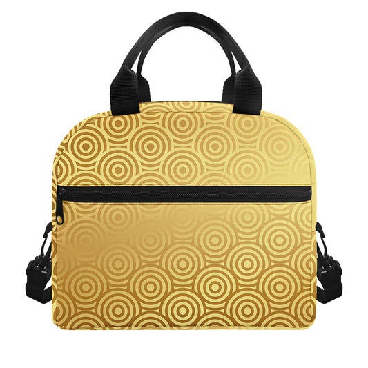 Gold Chinese Pattern Print Insulated Lunch Bag