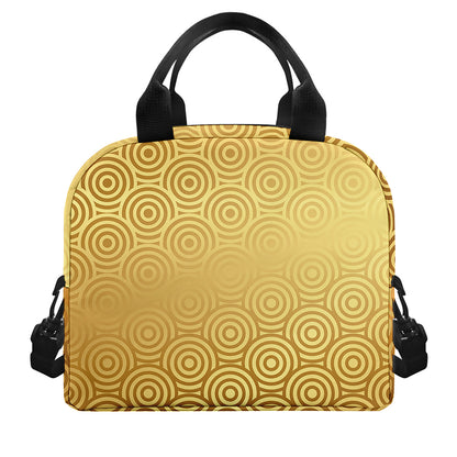 Gold Chinese Pattern Print Insulated Lunch Bag